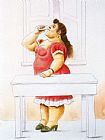 Fernando Botero Canvas Paintings - Mujer de pie, bebiendo